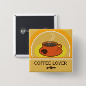 コーヒーカップコーヒー愛好家コーヒー豆スクエアボタン 缶バッジ (正面&裏面)