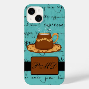 コーヒーカップスクリプトモノグラム名ターコイズ Case-Mate iPhone 14ケース