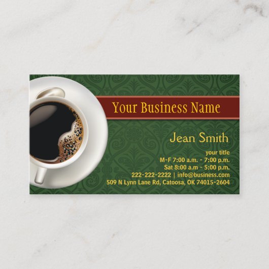 コーヒーカップダマスクグリーン名刺 名刺 (正面)