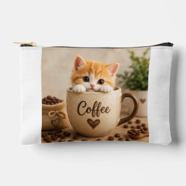 コーヒーカップチャームの子猫 アクセサリーポーチ
