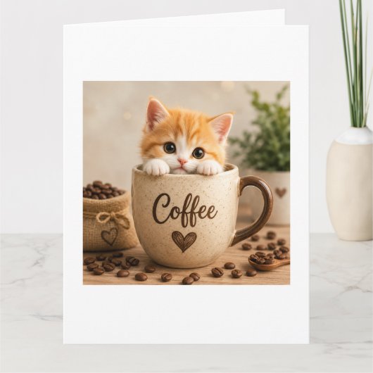 コーヒーカップチャームの子猫 サンキューカード (正面)