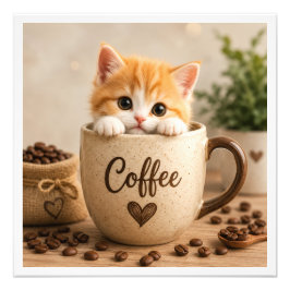 コーヒーカップチャームの子猫 フォトプリント