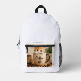 コーヒーカップチャームの子猫 プリントバックパック