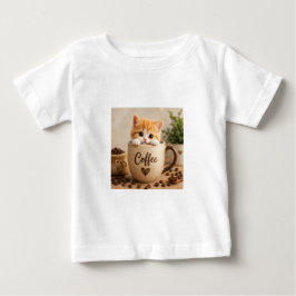 コーヒーカップチャームの子猫 ベビーTシャツ