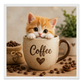 コーヒーカップチャームの子猫 ポスター
