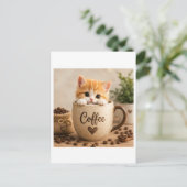 コーヒーカップチャームの子猫 ポストカード (スタンド正面)