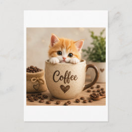 コーヒーカップチャームの子猫 ポストカード