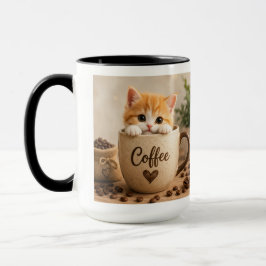 コーヒーカップチャームの子猫 マグカップ