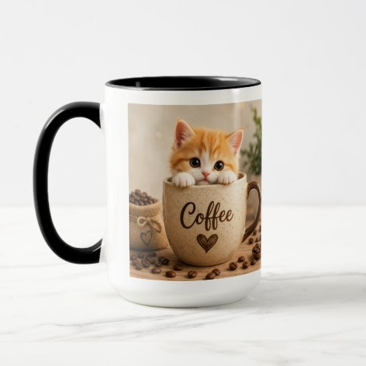 コーヒーカップチャームの子猫 マグカップ (左)
