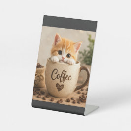 コーヒーカップチャームの子猫 台座サイン