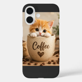 コーヒーカップチャームの子猫 iPhone 16ケース