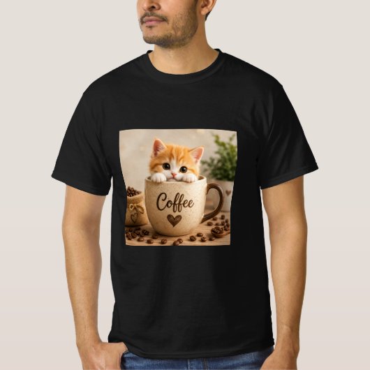 コーヒーカップチャームの子猫 Tシャツ (正面)