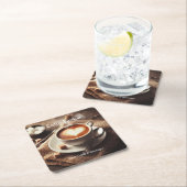 コーヒーカップハートの写真 スクエアペーパーコースター (インサイチュ)