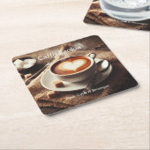 コーヒーカップハートの写真 スクエアペーパーコースター (アングル)
