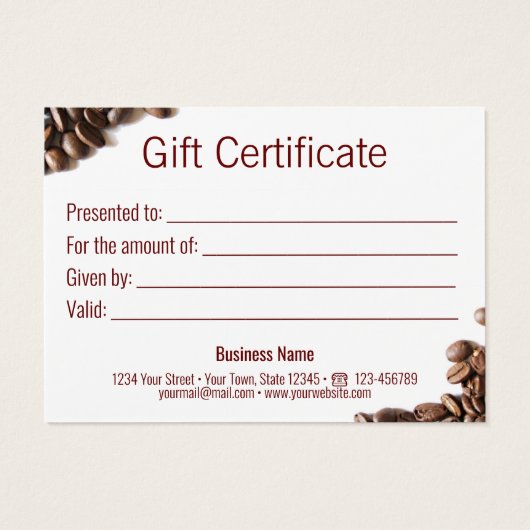 コーヒーカップハート型フォームクッキーギフトカード (裏面)