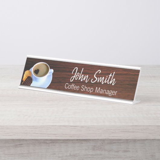 コーヒーカップハート型フォームクッキーコーヒーショップ デスクネームプレート (正面)