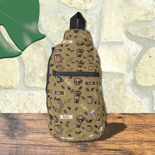 コーヒーカップパターンブラウンスリングバッグ スリングバッグ