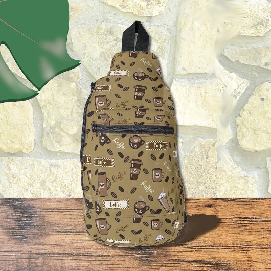 コーヒーカップパターンブラウンスリングバッグ スリングバッグ