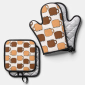 コーヒーカップパターン 鍋つかみ&鍋敷きセット (正面/裏面)