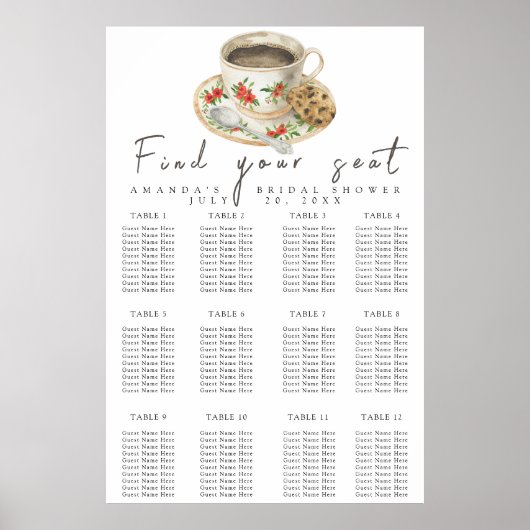 コーヒーカップブライダルシャワー座席表 ポスター (正面)