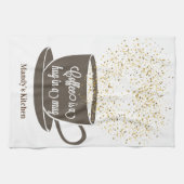 コーヒーカップブラウングリッターハートキッチンタオル キッチンタオル (横)