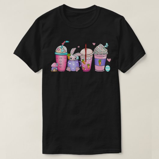 コーヒーカップラテレトロスタイルウサギ卵イースター Tシャツ (デザイン正面)