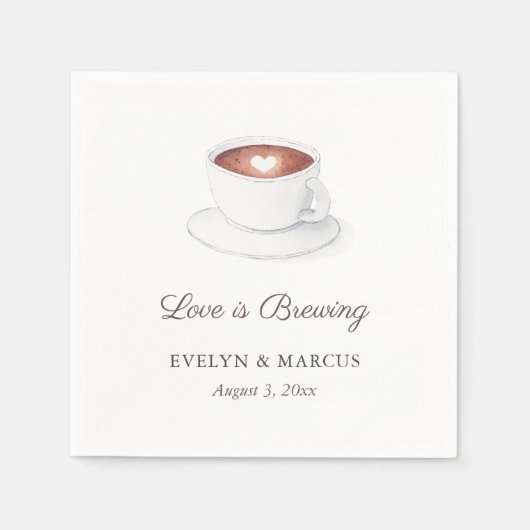 コーヒーカップラブイズブルーイングカップルウェディングシャワー スタンダードカクテルナプキン (正面)