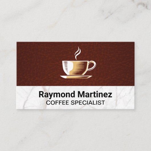 コーヒーカップロゴ |大理石とレザー 名刺 (正面)