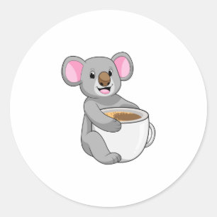 コーヒーカップ付きコアラ ラウンドシール