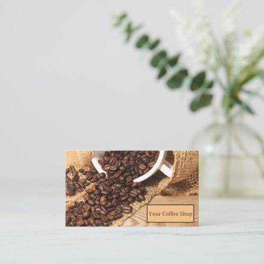 コーヒーカップ付きコーヒー豆 名刺 (スタンド正面)