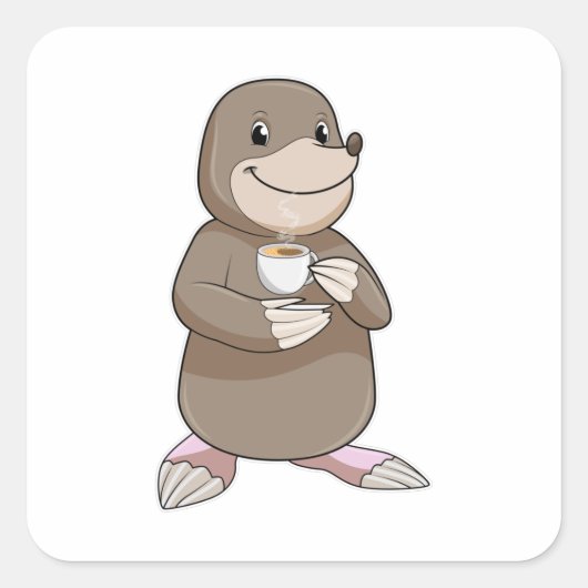 コーヒーカップ付きモグラ スクエアシール (正面)