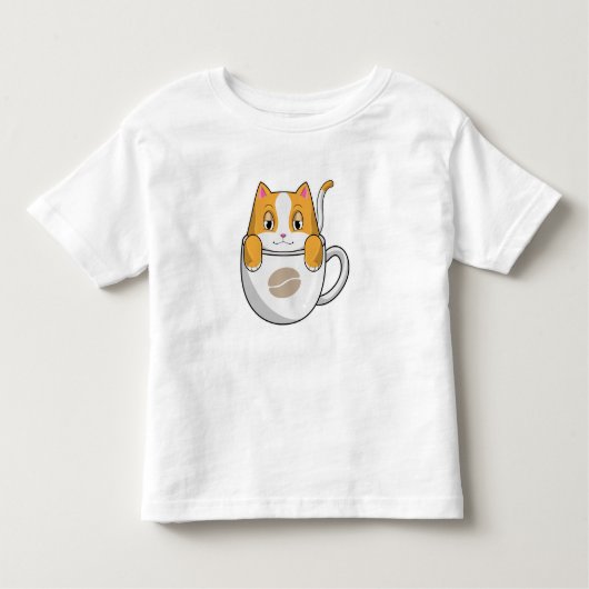 コーヒーカップ付き猫 トドラーTシャツ (正面)