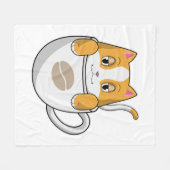 コーヒーカップ付き猫 フリースブランケット (正面(横))