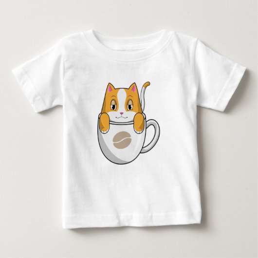 コーヒーカップ付き猫 ベビーTシャツ (正面)