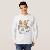 コーヒーカップ付き猫 Tシャツ (正面フル)