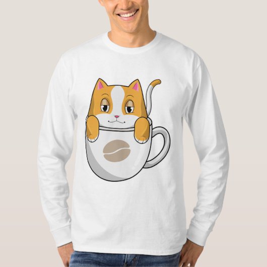 コーヒーカップ付き猫 Tシャツ (正面)