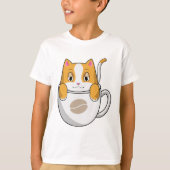 コーヒーカップ付き猫 Tシャツ (正面)