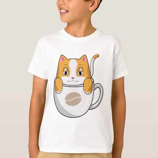 コーヒーカップ付き猫 Tシャツ (正面)