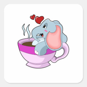 コーヒーカップ付き象 スクエアシール