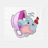 コーヒーカップ付き象 フリースブランケット (正面(横))