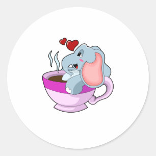 コーヒーカップ付き象 ラウンドシール