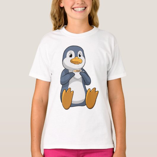 コーヒーカップ付ペンギン Tシャツ (正面)