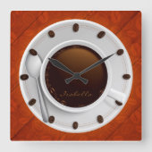 コーヒーカップ及びコーヒー豆のモノグラムのな柱時計 スクエア壁時計 (正面)