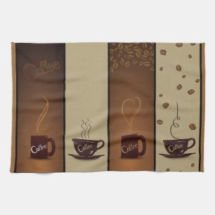 コーヒーカップ及び豆 キッチンタオル