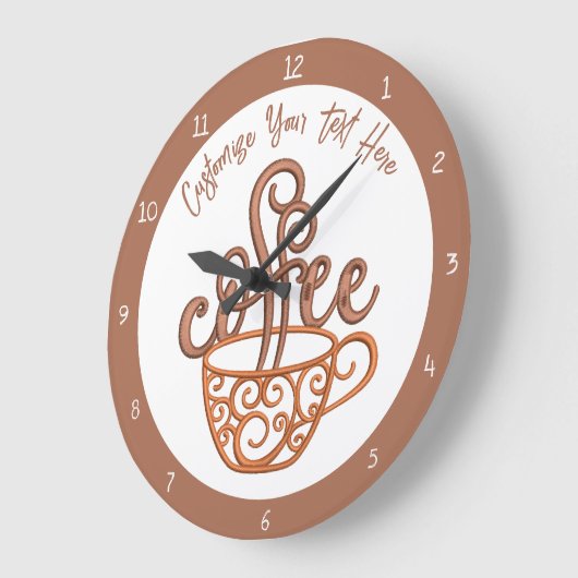 コーヒーカップ引用文キッチンダイニングルームのパーソナライズ ラージ壁時計 (傾斜)