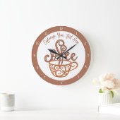 コーヒーカップ引用文キッチンダイニングルームのパーソナライズ ラージ壁時計 (ホーム)