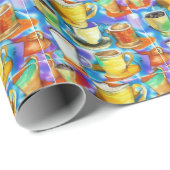 コーヒーカップ抽象芸術油パターン ラッピングペーパー (ロールコーナー)