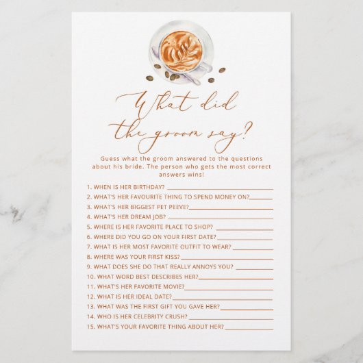 コーヒーカップ新郎は何と言ったブライダルシャワー (正面)