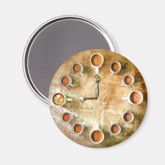 コーヒーカップ時計のコーヒータイムかわいい マグネット (正面/裏面)