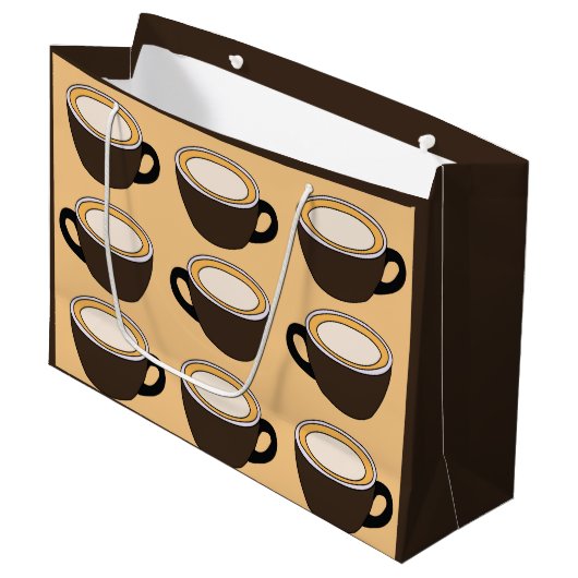 コーヒーカップ柄 ラージペーパーバッグ (正面アングル)